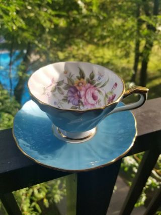 Blue Aynsley Teacup And Saucer Aynsley Tea Cup And Saucer Flower Bouquet Design