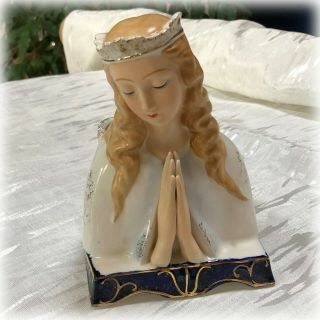 Vtg Shafford Japan Virgin Mother Mary Madonna With Crown Head Vase Cobalt Base