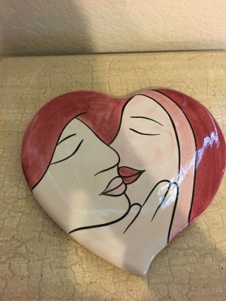 Zanolli Kissing Love Couple Heart Decorative Pink Plate Hand Painted Italy