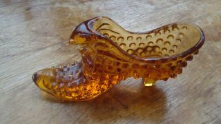 Vintage Fenton Hobnail Amber Glass Shoe With Cat Head Or Art Glass Art Slipper