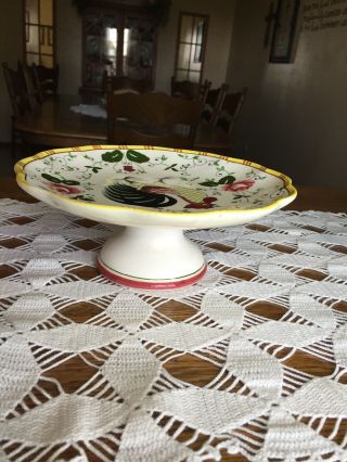 Vintage Ucagco Py Rooster And Roses Pedestal Plate Dish Server