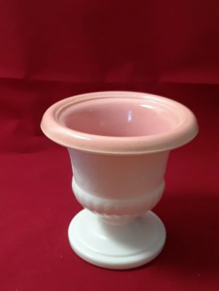 Vintage Estate White Milk Glass Urn Classical Deco Style Vase 3 " Pink Inside