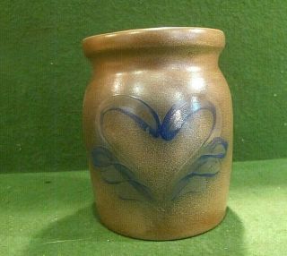 Stoneware Crock Blue Salt Glaze Beaumont Brothers Pottery Speckled Winged Heart