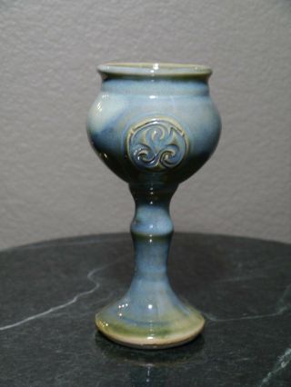Colm De Ris Irish Ceramic Light Blue Green Decorative Goblet Made in Ireland 2