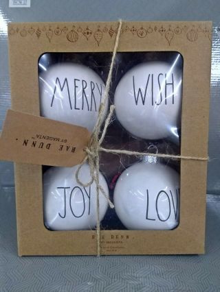 Rae Dunn Set Of 4 Christmas Ball Ornaments - (merry,  Wish,  Joy,  Love)