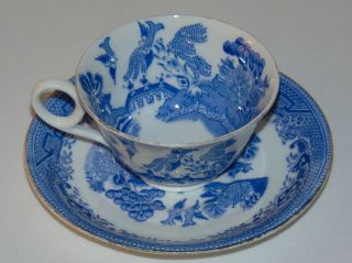 Vintage Antique Royal Grafton English Bone China Blue Willow Teacup & Saucer Set