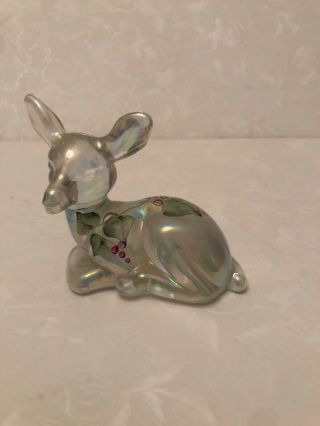 Fenton Art Glass Clear Deer Paperweight Figurine Signed