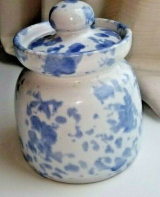 Bybee Pottery Jam Jar W/ Lid Blue Sponge