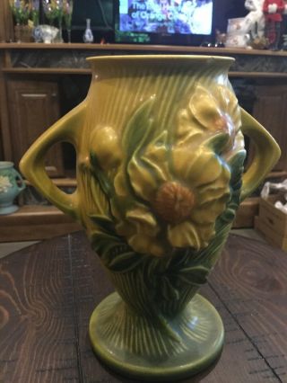 Vintage Roseville Gold Peony 7” Vase.