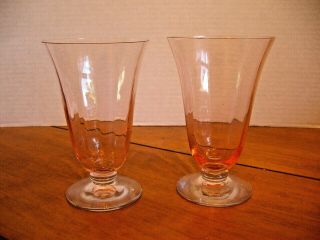 Vintage Set Of 2 Pink Depression Footed Drinking Glasses 5 1/4 " Tall