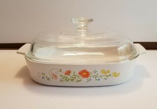 Vintage Corning Ware Wildflower A 10 B Casserole Dish With Lid - 10x10x2