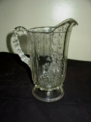 Eapg Kokomo / Jenkins Glass Heavy Paneled Grape Water Pitcher Circa 1904