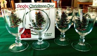 Spode Christmas Tree Set Of 4 Glass Pedestal Goblets