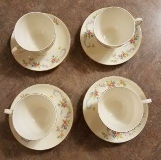 Vintage 1950 Eggshell Nautilus Dubarry Or Rosemary Set 4 Cups & Saucer Set Gold