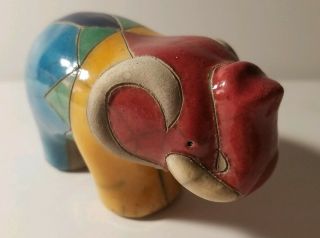 The Fenix Raku Pottery Elephant 3.  5 Inch Figurine Hand Made In South Africa