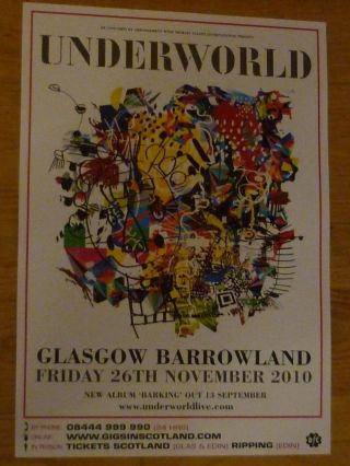 Underworld Live Music Memorabilia Glasgow Nov.  2010 Tour Show Concert Gig Poster