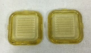 Vintage Amber Glass Square Refrigerator Dish Box Lids Sq 4 1/8 X 4 1/8 Chips T35