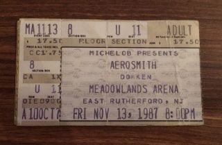 11/13/87 - Aerosmith / Dokken - Concert Ticket Stub - Meadowlands Arena Nj