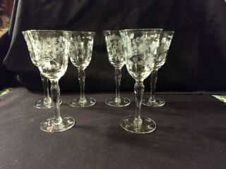Vintage Etched Crystal Cordial/ Sherry Glasses Matching Set Of 6