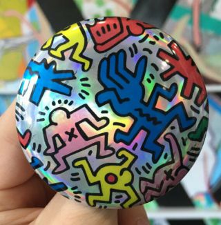 Keith Haring Nyc Pop Art Gay Pride Aids Awareness Holographic 2.  25 " Button