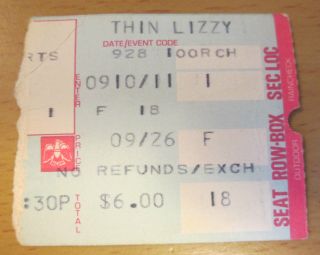 1977 Thin Lizzy Las Vegas Concert Ticket The Boys Are Back In Town Phil Lynott 1