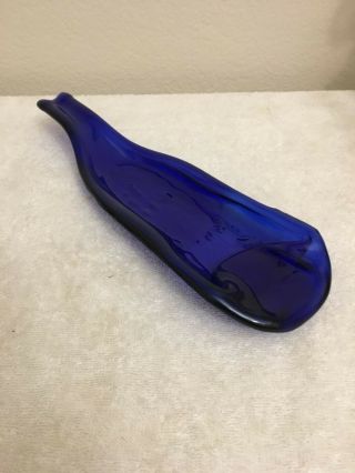 Cobalt Blue Melted Flat Glass Bottle Spoon Rest / Platter Tray,  W/ Shaped Handle