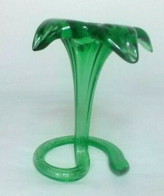 Vintage Trumpet Vase Hand Blown Candy Apple Green Trumpet Lilly 5 1/4  Tall