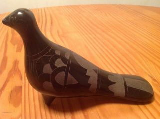 Vintage Aztecs Mexican Blackware Pottery Artist Signed Mexico Bird Pigeon