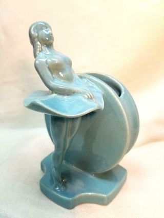 Haeger Ballerina Dancer Figurine Ceramic Planter Vase Blue Vintage Art Deco