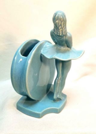 Haeger Ballerina Dancer Figurine Ceramic Planter Vase Blue Vintage Art Deco 5