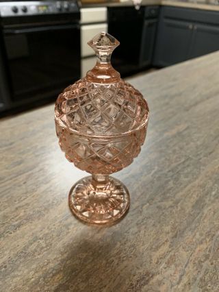 Vintage Depression Glass Tiny Decorative Candy Dish With Lid Pink