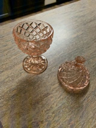 Vintage Depression Glass Tiny Decorative Candy Dish with Lid Pink 2