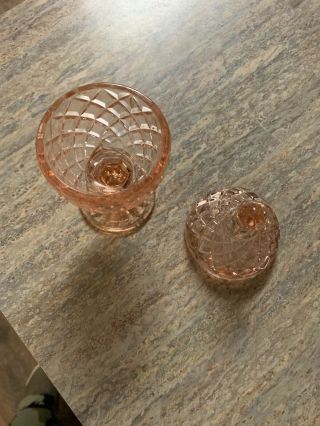 Vintage Depression Glass Tiny Decorative Candy Dish with Lid Pink 3