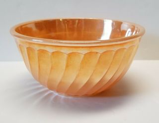 Vintage Fire King Oven Ware Peach Lustre Ribbed Swirl 8 " Mixing Serving Bowl