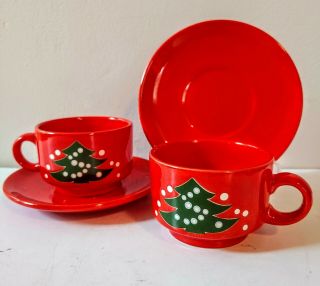 Set Of 2 Waechtersbach Red Christmas Tree Cup And Saucer Germany