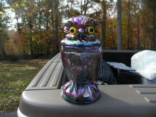 Vintage Imperial For Lenox Carnival Glass Owl Candy Jar / Alig Mark