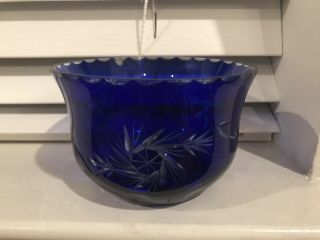 Vintage Cobalt Blue Lead Crystal Cut Glass Bowl Floral Design 3