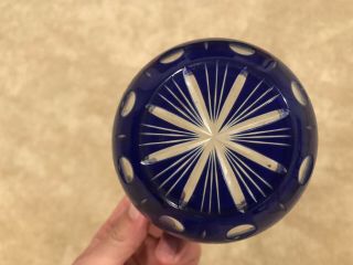 Vintage Cobalt Blue Lead Crystal Cut Glass Bowl Floral Design 4