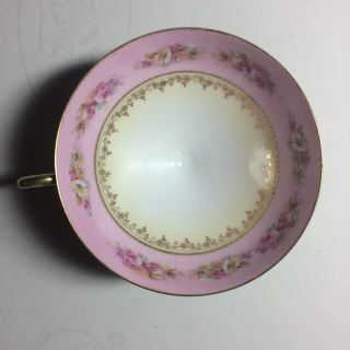RS PRUSSIA Floral Pedestal Tea Cup and Saucer Set w/Pink Roses Red Mark 3