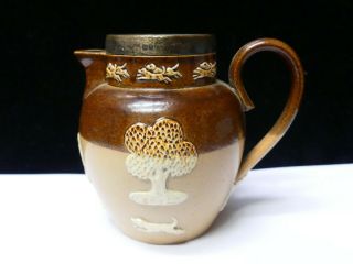 Vintage Doulton Lambeth Sterling Silver Mounted Stoneware Jug Small Pitcher