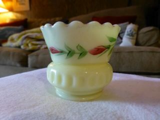Early 1900s Custard Glass Toothpick Holder - Handpainted With Rosebud - Eapg - Very Ni