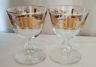 2 Vintage Libbey Gold B&o Railroad Cocktail Glasses