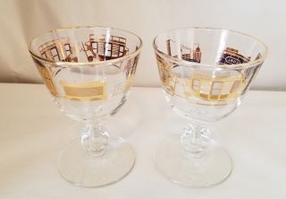 2 Vintage Libbey Gold B&O Railroad Cocktail Glasses 2