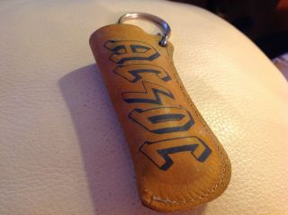 Vintage Ac/dc Band Key Chain Leather Holds Cigarette Lighter Nos