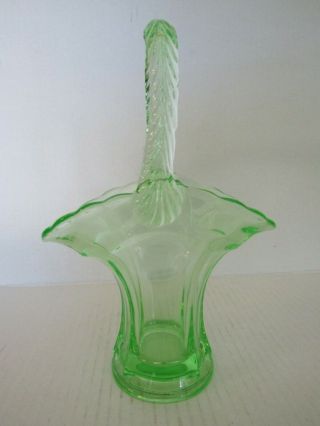 Vintage Green Vaseline Glass 8 1/2 " Basket