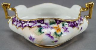 Rc Nippon Hand Painted Purple Violets & Gold Moriage Handled Bowl Circa 1911 - 21