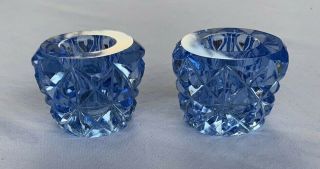 Vintage Ice Blue Cut Glass Candlesticks Czech Candle Holders Handmade Mini Taper