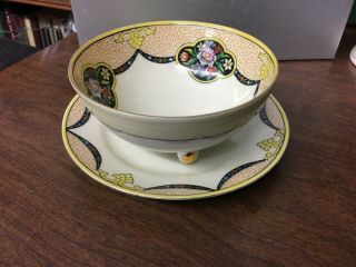 Noritake 5 - 1/4 " Footed Bowl W/ 6 - 5/8 " Underplate Hand Painted Made In Japan