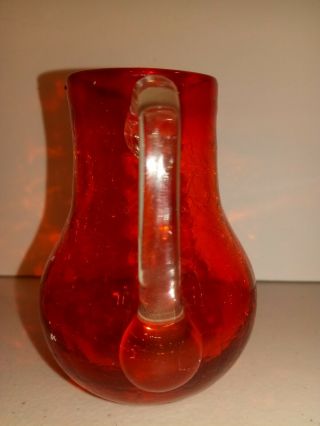 Vintage BLENKO Art Glass Pitcher Jug vase Crackled mid - century modern RUBY RED 4