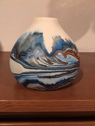 Vtg Nemadji Swirl Vase 4” Tall Indian Pottery Native Clay Hand Made Usa Stamped